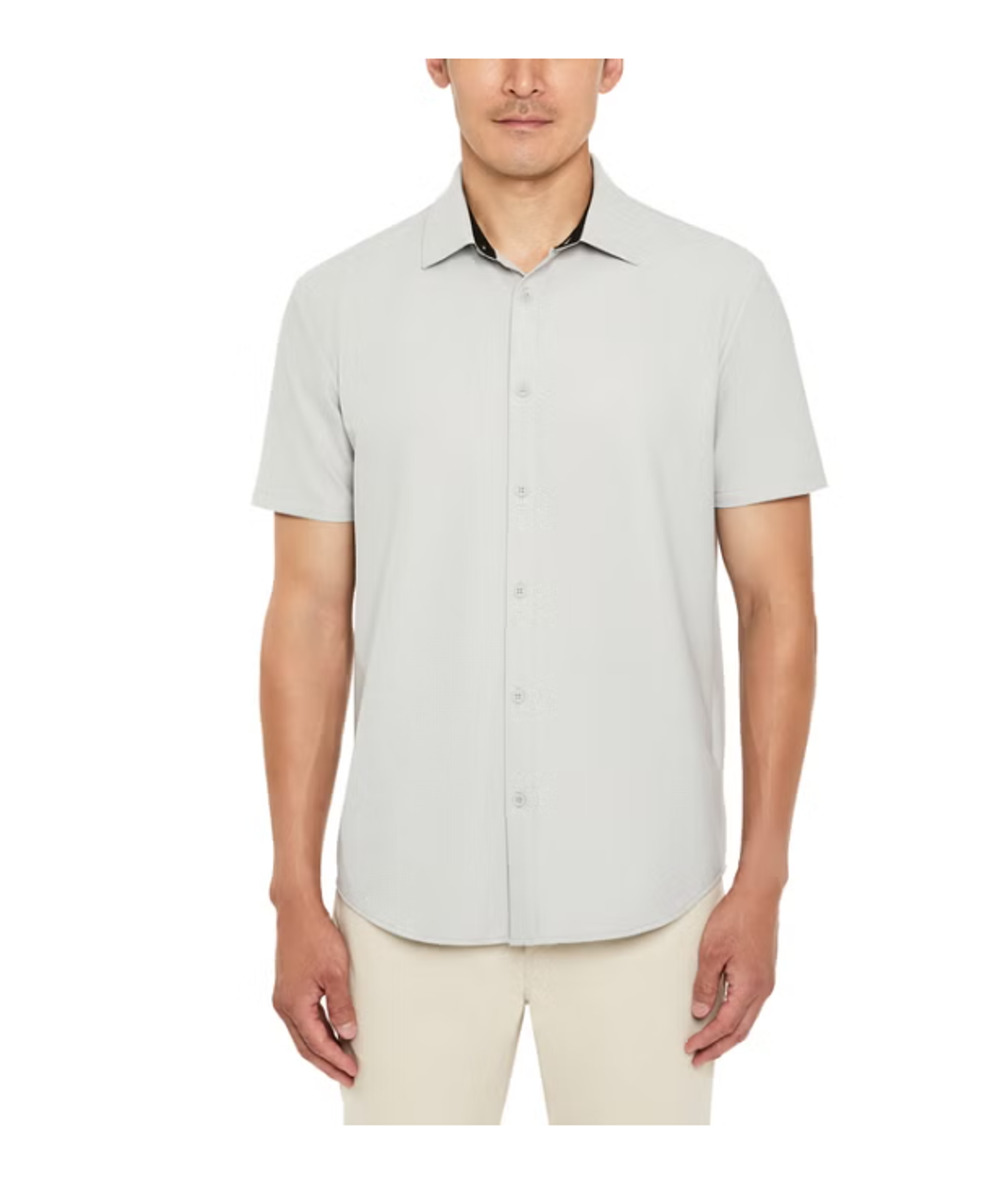 Kenneth Cole Men's Short Sleeve Woven Shirt, Slim Fit, Gray, Size XL